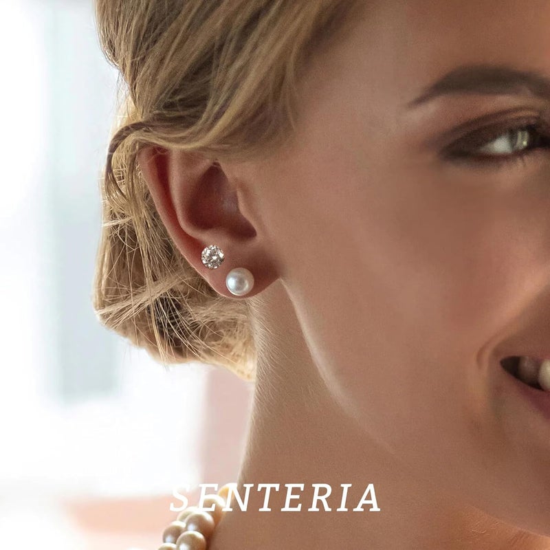 Senteria 925 Sterling Silver Pearl Earrings Studs Set Hypoallergenic Small Stud Earrings Lightweight Shiny Earrings Studs for Women 6 Pairs 3-10MM - Image 2